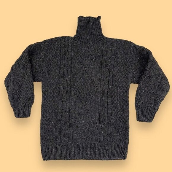 Handknit Unisex Rustic Old-Fashioned Gray Cableknit Fisherman Sweater - Picture 1 of 5